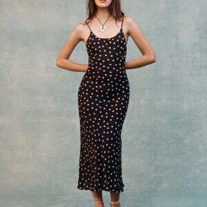 Realisation Par Iggy Silk Yellow Polka Dot Maxi Dress